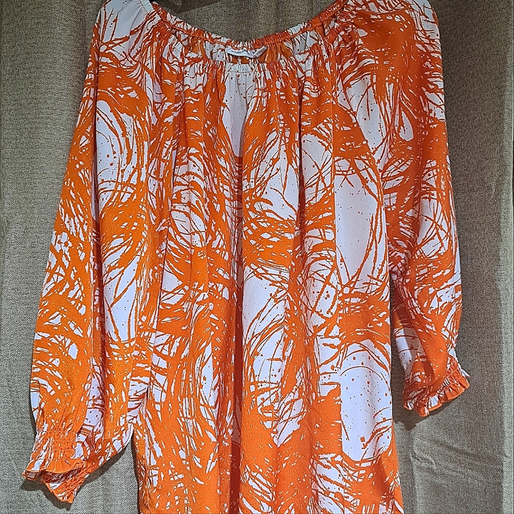 Susan Graver Orange and White Blouse